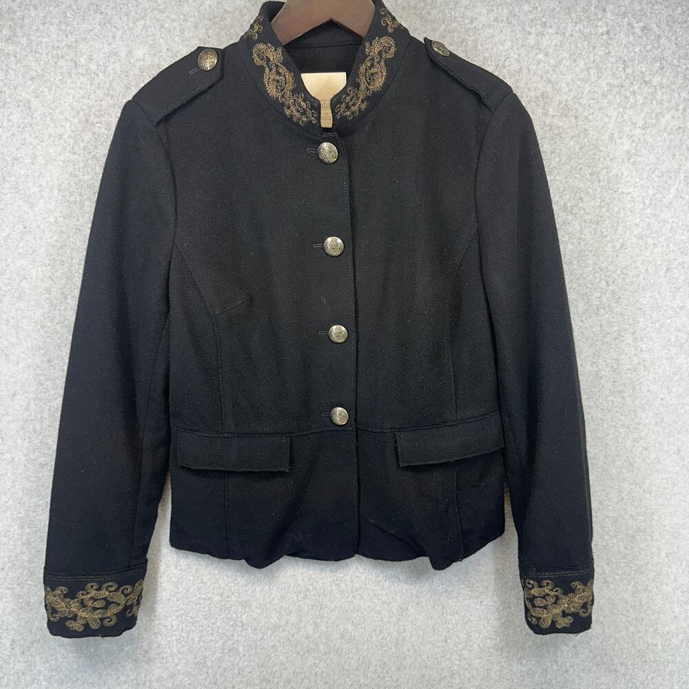 Banana Republic Heritage Jacket Womens Size 10 Black Wool Blend Military Buttons